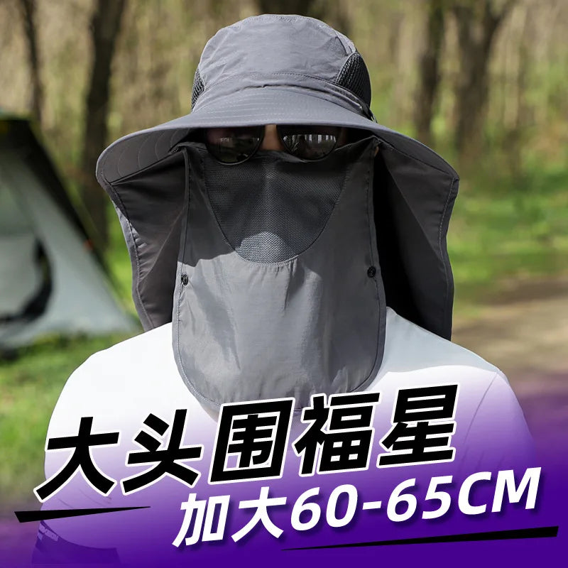 Large Shawl Sunscreen Neck Protection Big Brim Sun Hat Outdoor Leisure Mountaineering Fishing Cap Men Waterproof Fisherman Hats