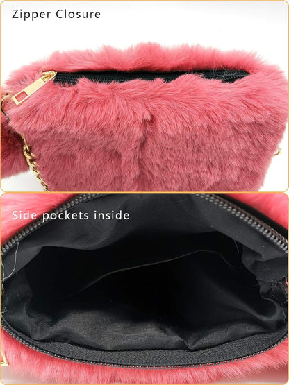 Faux Fur Purse Neon Multicolor Fluffy Evening Bags Womens Small Cute Phone Crossbody Bag Cosmetic Bag
