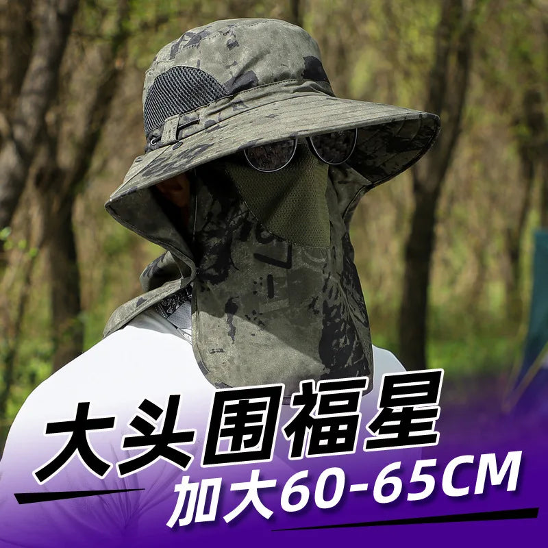 Large Shawl Sunscreen Neck Protection Big Brim Sun Hat Outdoor Leisure Mountaineering Fishing Cap Men Waterproof Fisherman Hats