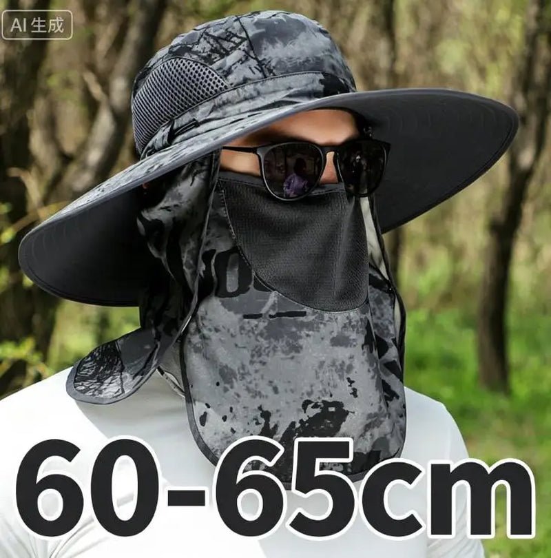 Large Shawl Sunscreen Neck Protection Big Brim Sun Hat Outdoor Leisure Mountaineering Fishing Cap Men Waterproof Fisherman Hats