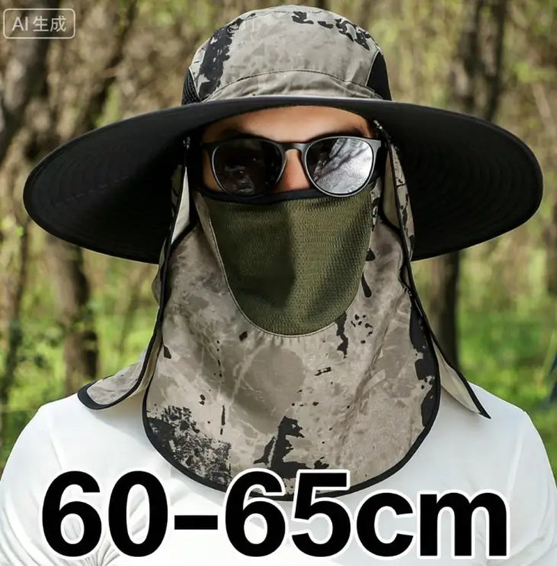 Large Shawl Sunscreen Neck Protection Big Brim Sun Hat Outdoor Leisure Mountaineering Fishing Cap Men Waterproof Fisherman Hats