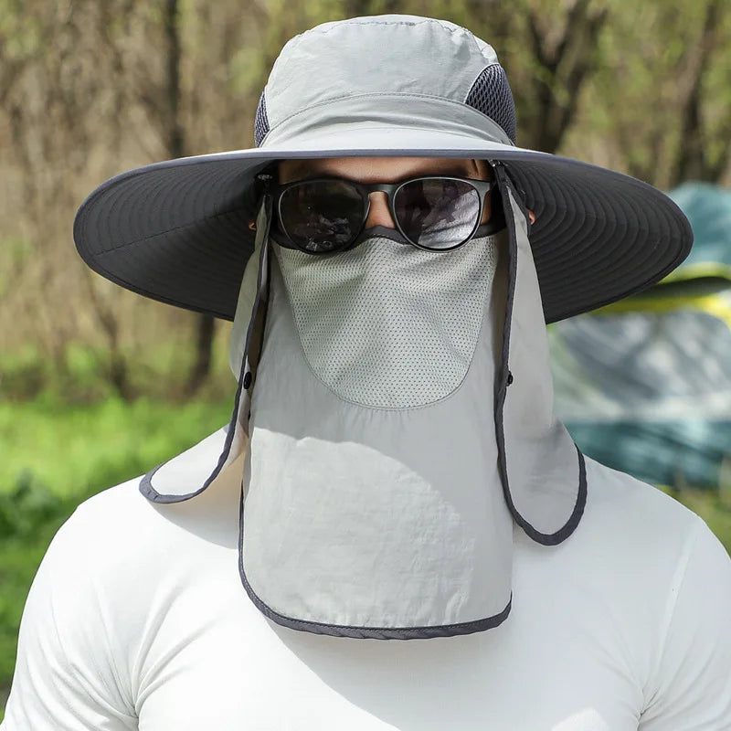 Large Shawl Sunscreen Neck Protection Big Brim Sun Hat Outdoor Leisure Mountaineering Fishing Cap Men Waterproof Fisherman Hats