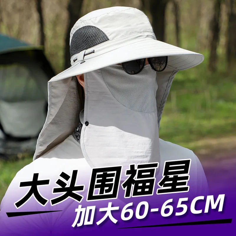 Large Shawl Sunscreen Neck Protection Big Brim Sun Hat Outdoor Leisure Mountaineering Fishing Cap Men Waterproof Fisherman Hats