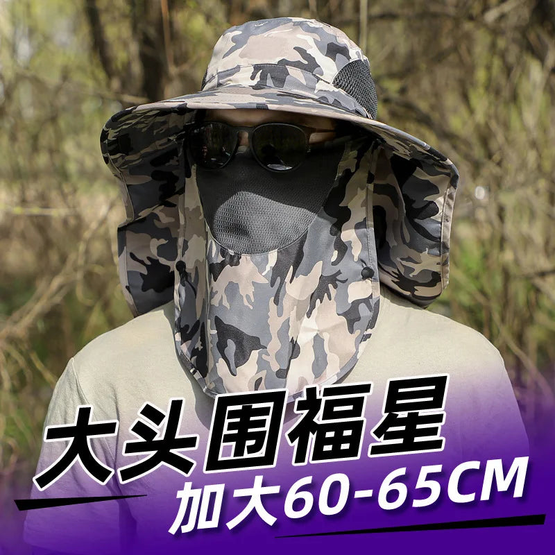 Large Shawl Sunscreen Neck Protection Big Brim Sun Hat Outdoor Leisure Mountaineering Fishing Cap Men Waterproof Fisherman Hats