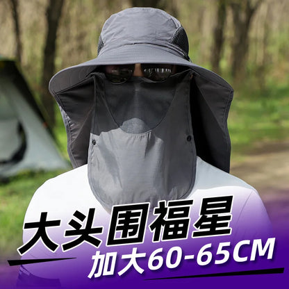 Large Shawl Sunscreen Neck Protection Big Brim Sun Hat Outdoor Leisure Mountaineering Fishing Cap Men Waterproof Fisherman Hats