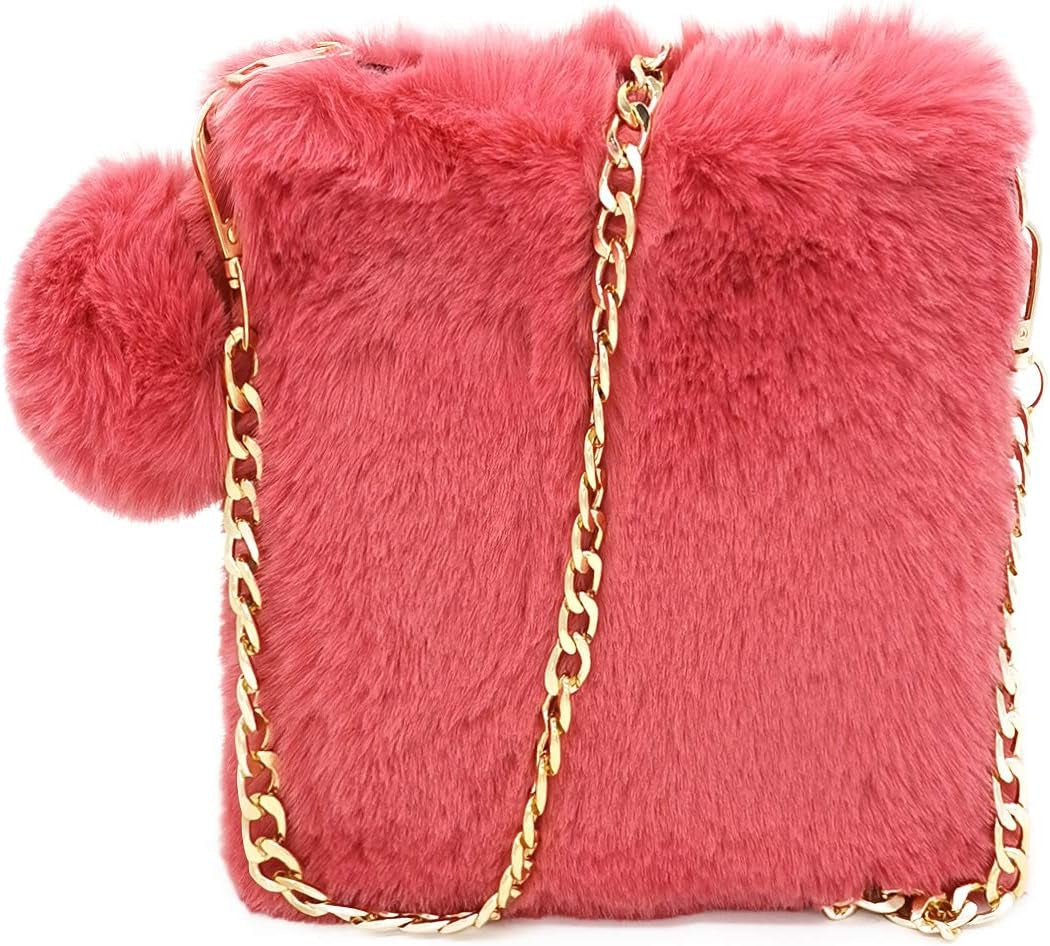 Faux Fur Purse Neon Multicolor Fluffy Evening Bags Womens Small Cute Phone Crossbody Bag Cosmetic Bag